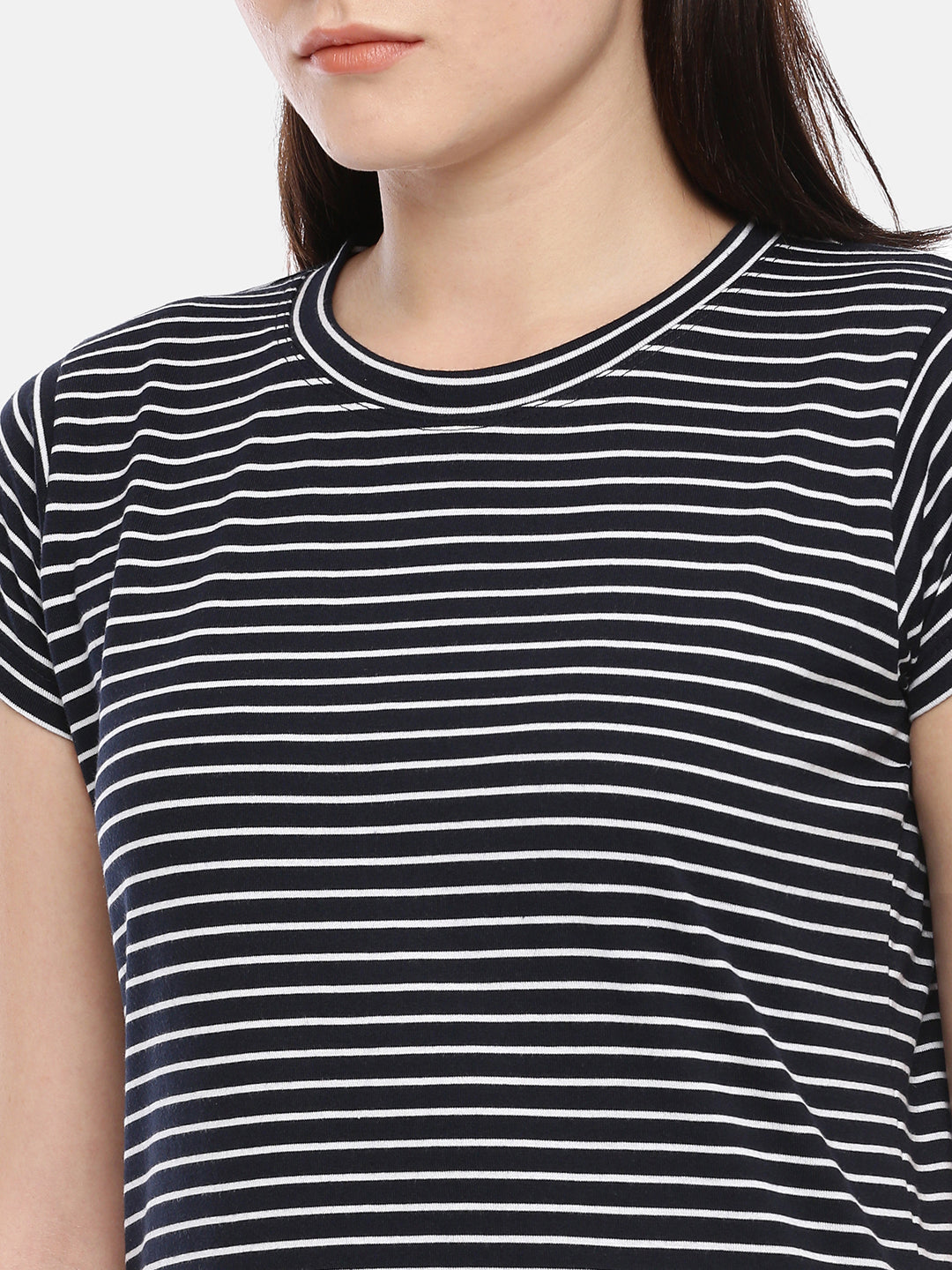 Womens Navy Blue Thin Striped Tees