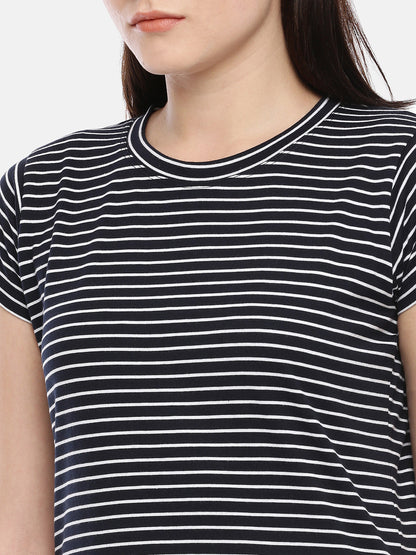 Womens Navy Blue Thin Striped Tees