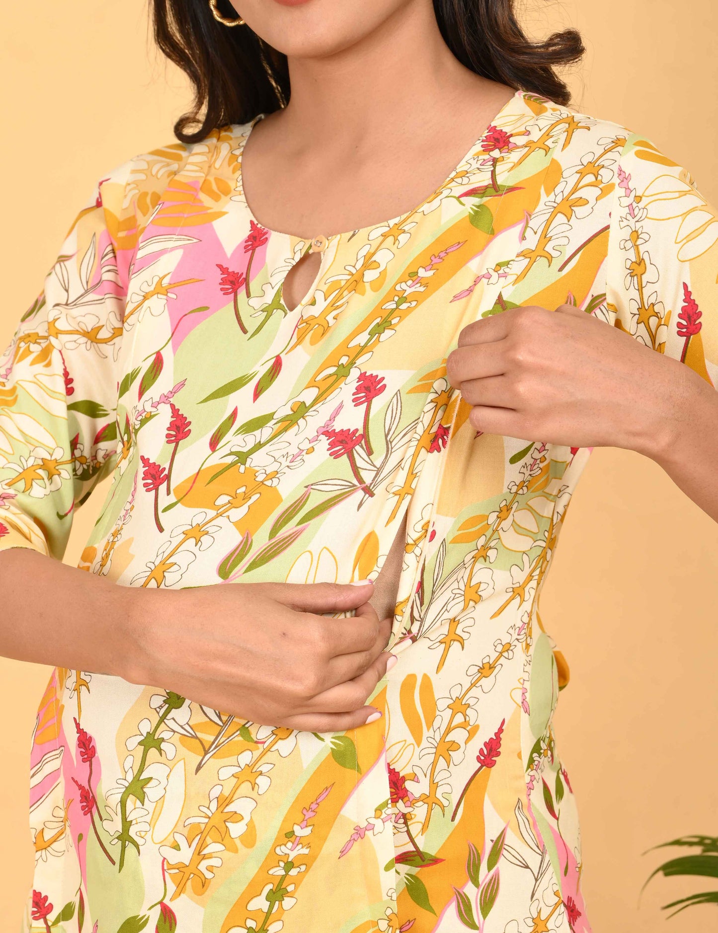 Womens Maternity Kurti Pant Set - Lemon