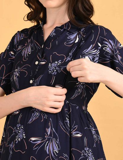 Navy-Colored Maternity 3/4th Gown
