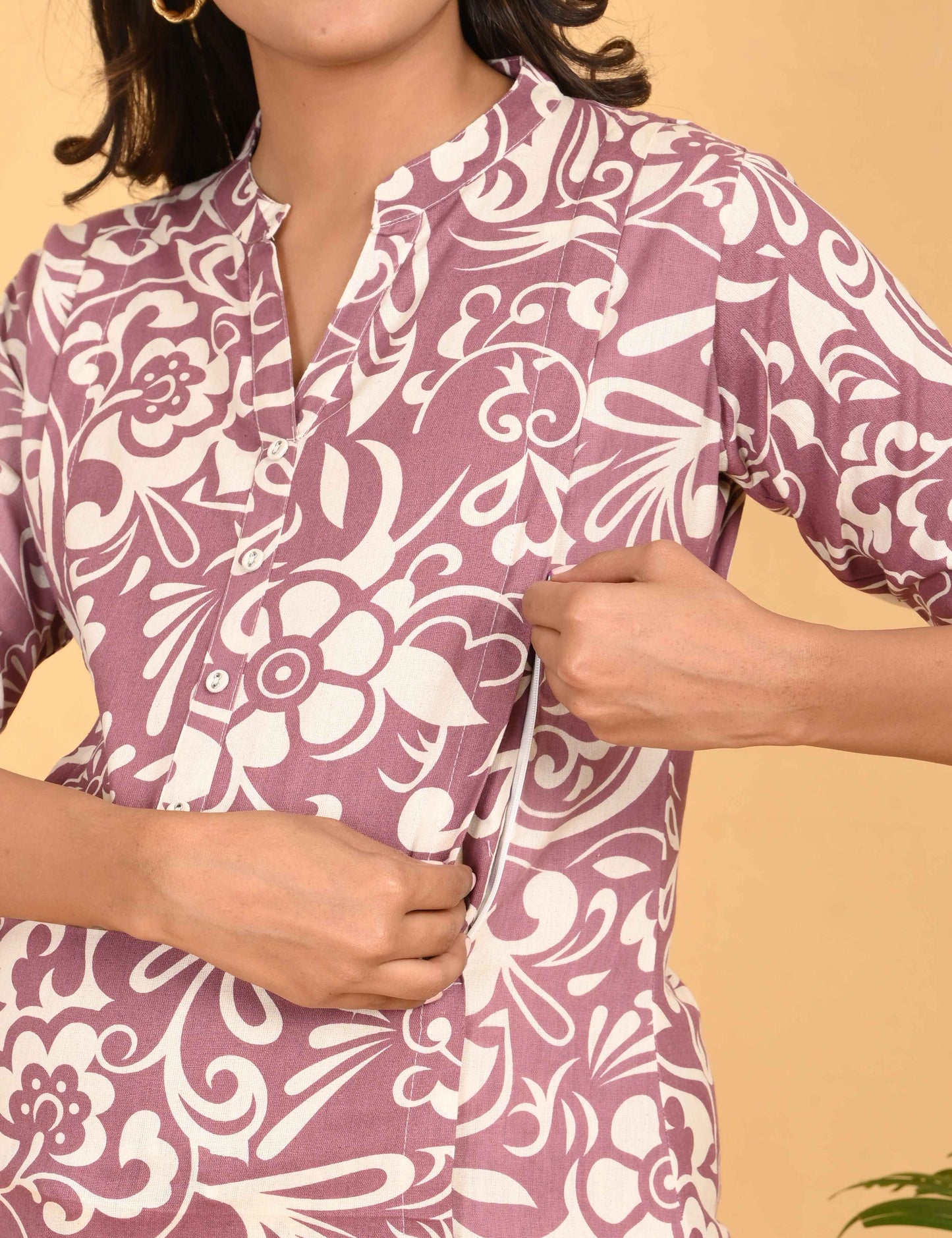 Womens Maternity Kurti Pant Set - Brown