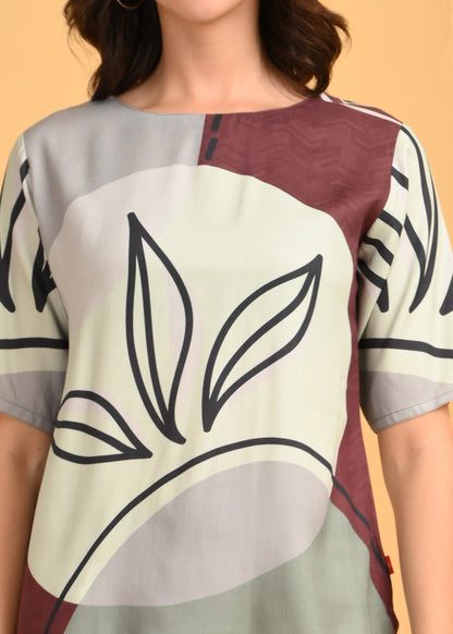 Coffee-Colored Printed Co-Ord Set
