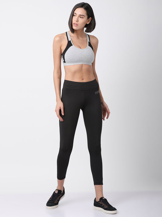 Womens Mid-Rise Solid Trackpant - Black/Grey