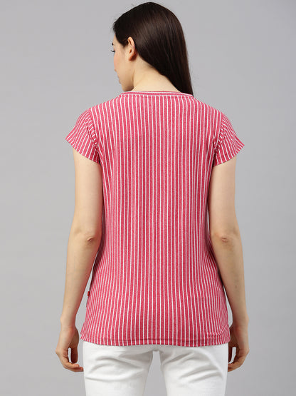 Womens Fuchsia Vertical Striped Tees