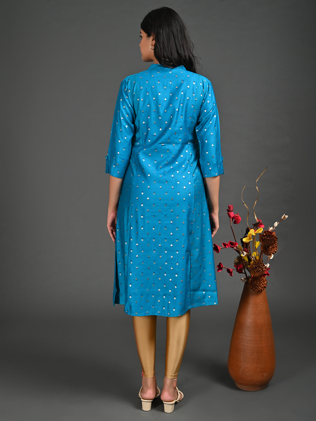 Womens Rama-Colored A-Line Kurta