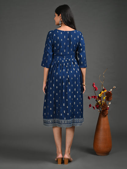 Womens Navy-Colored A-Line Kurta