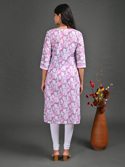 Womens Pink-Colored Straight Kurta