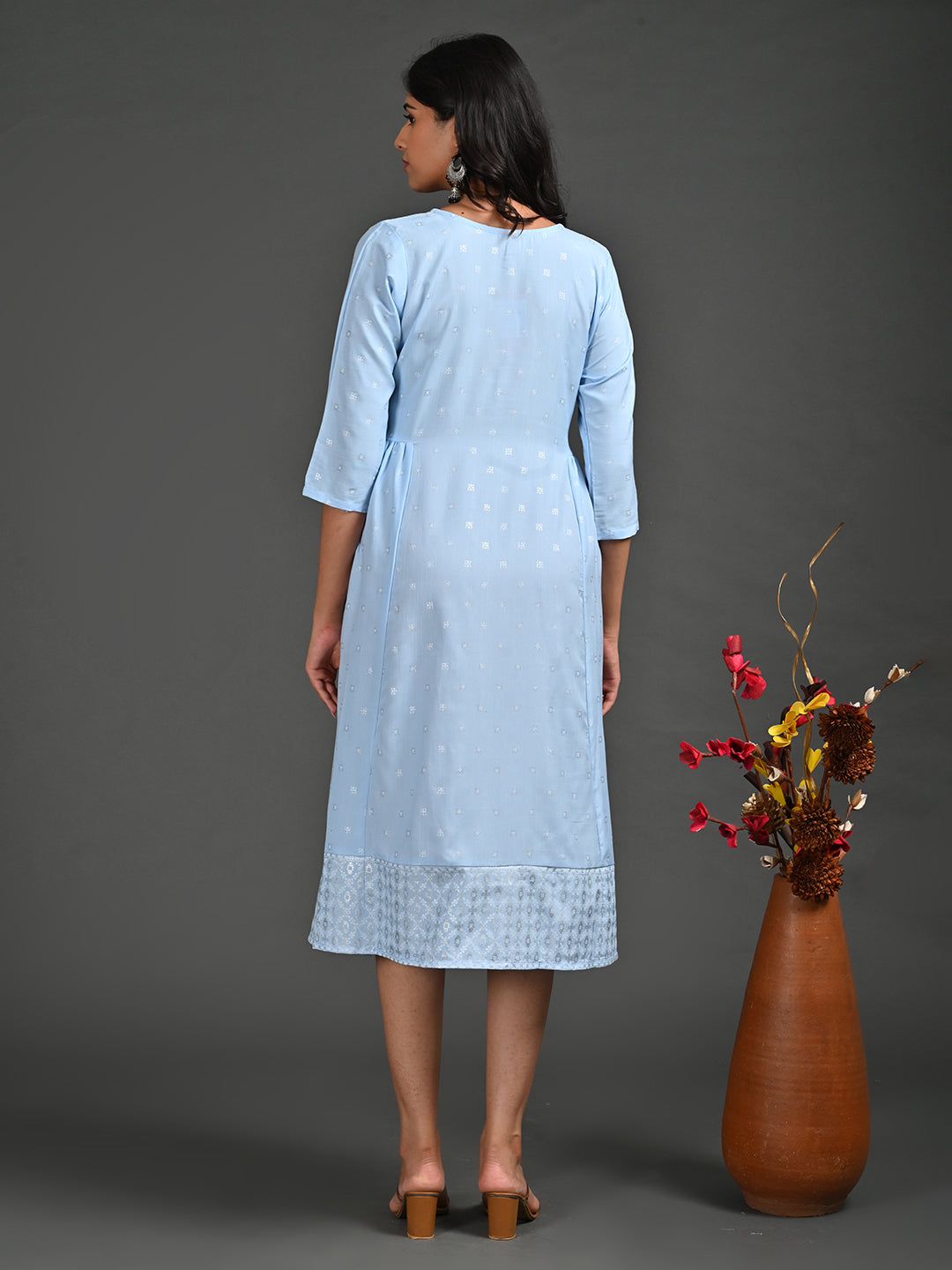 Womens Skyblue-Colored A-Line Kurta