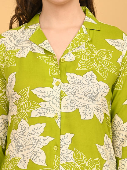 Mehandi-Colored Printed Co-Ord Set