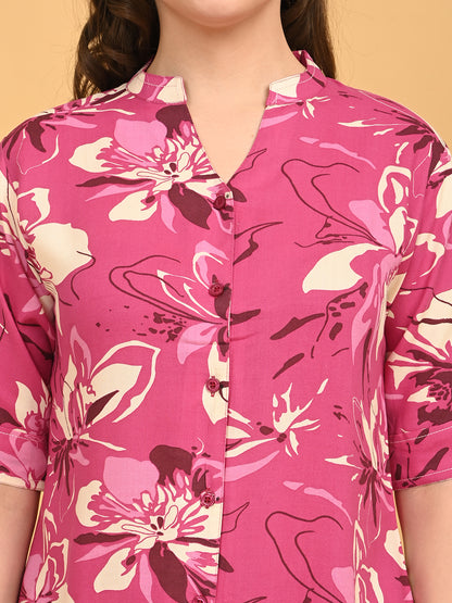Fuchsia-Colored Printed Co-Ord Set