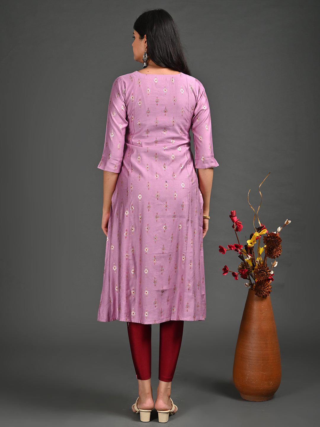 Womens Pink-Colored A-Line Kurta