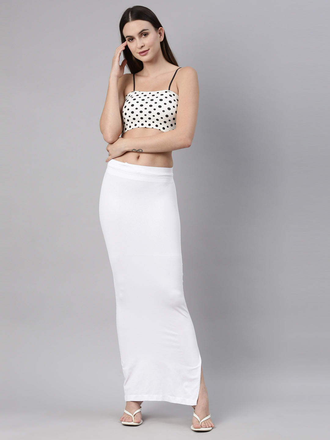 Buy Irresitibe White Knitted Saree Shapewear with Drawstring Online. –