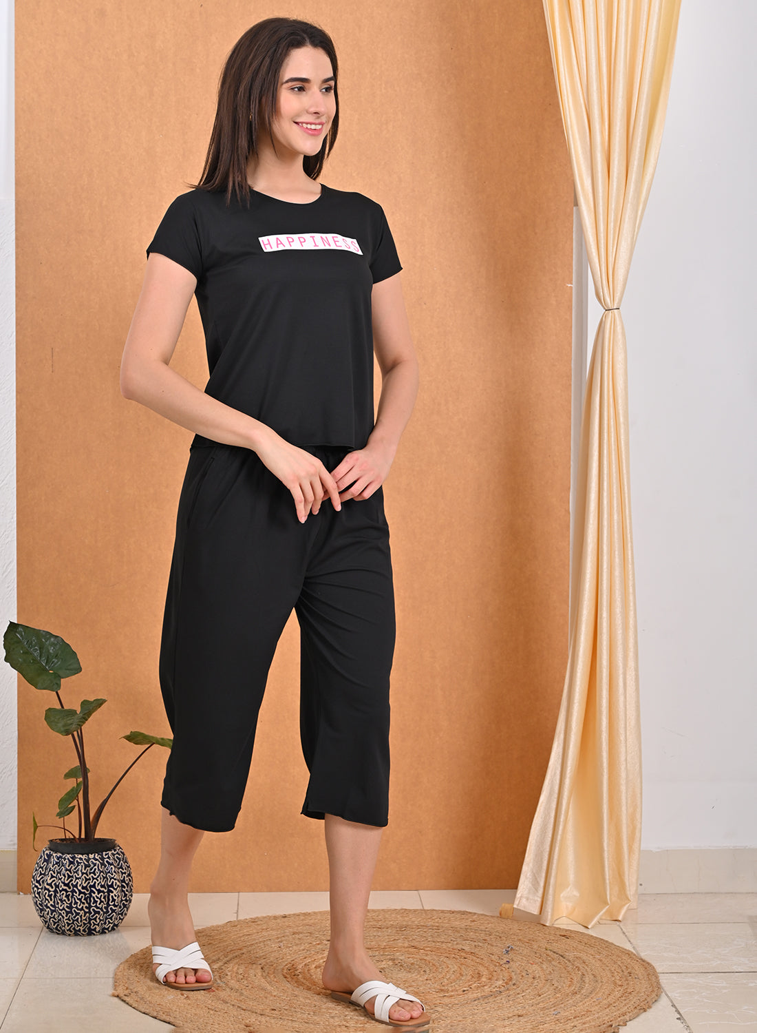 Womens Printed Travel Wear - Black