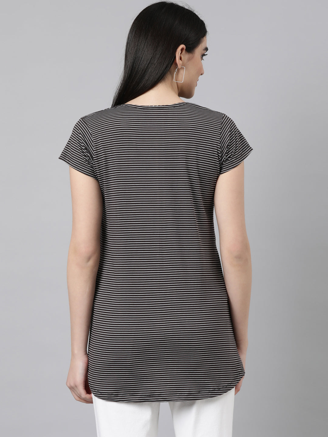 Womens Striped Maternity Tees - Black