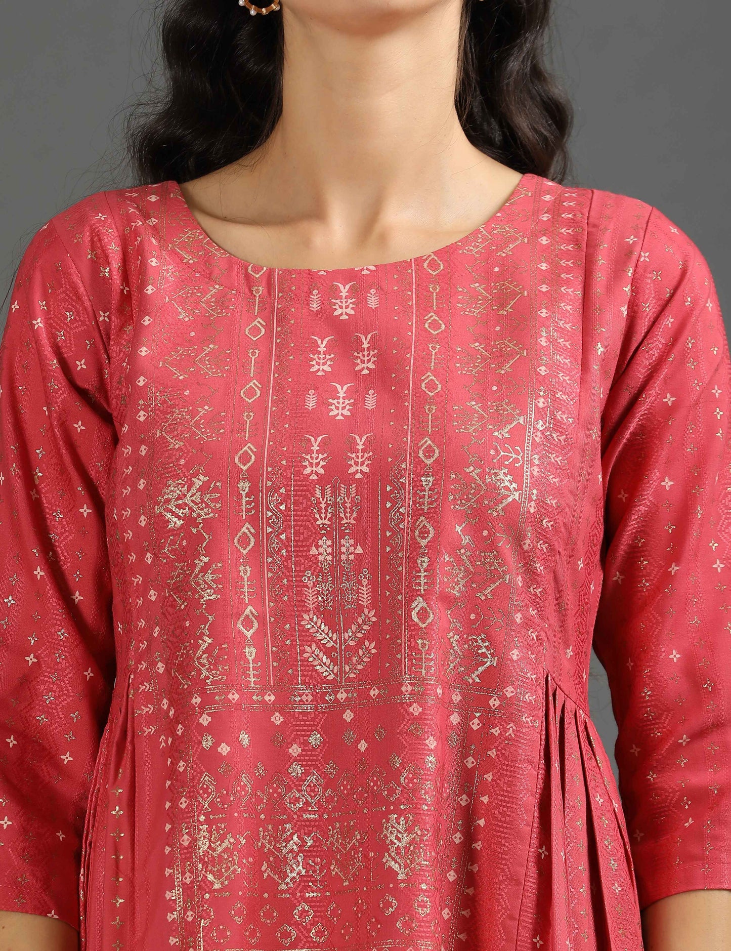 Womens D.Peach-Colored A-Line Kurta