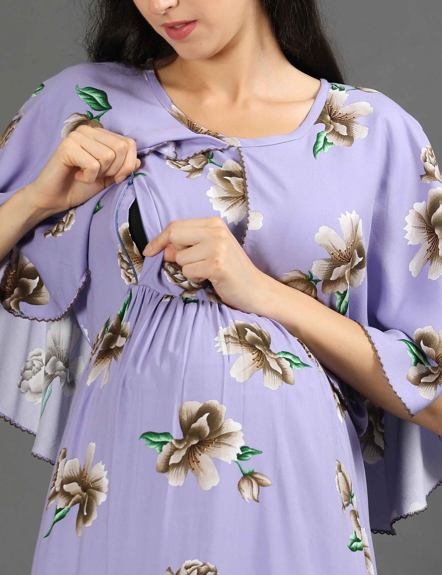 Lavender-Colored Maternity Long Gown