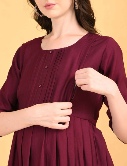 Womens Maternity Kurti Pant Set - Maroon