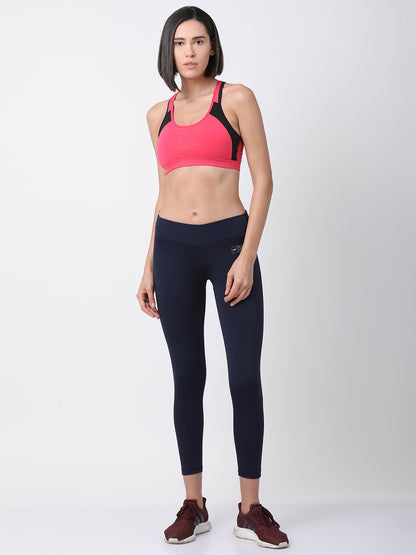 Womens Mid-Rise Solid Trackpant - Navy/Fuchsia