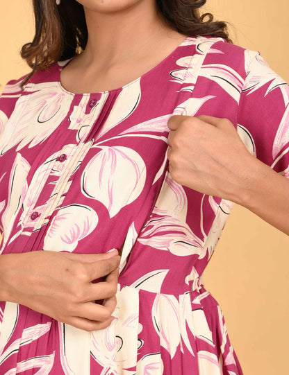 Fuchsia-Colored Maternity 3/4th Gown