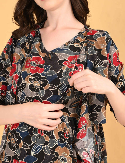 Black-Colored Maternity 3/4th Gown