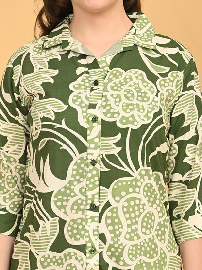 Olive-Colored Printed Co-Ord Set