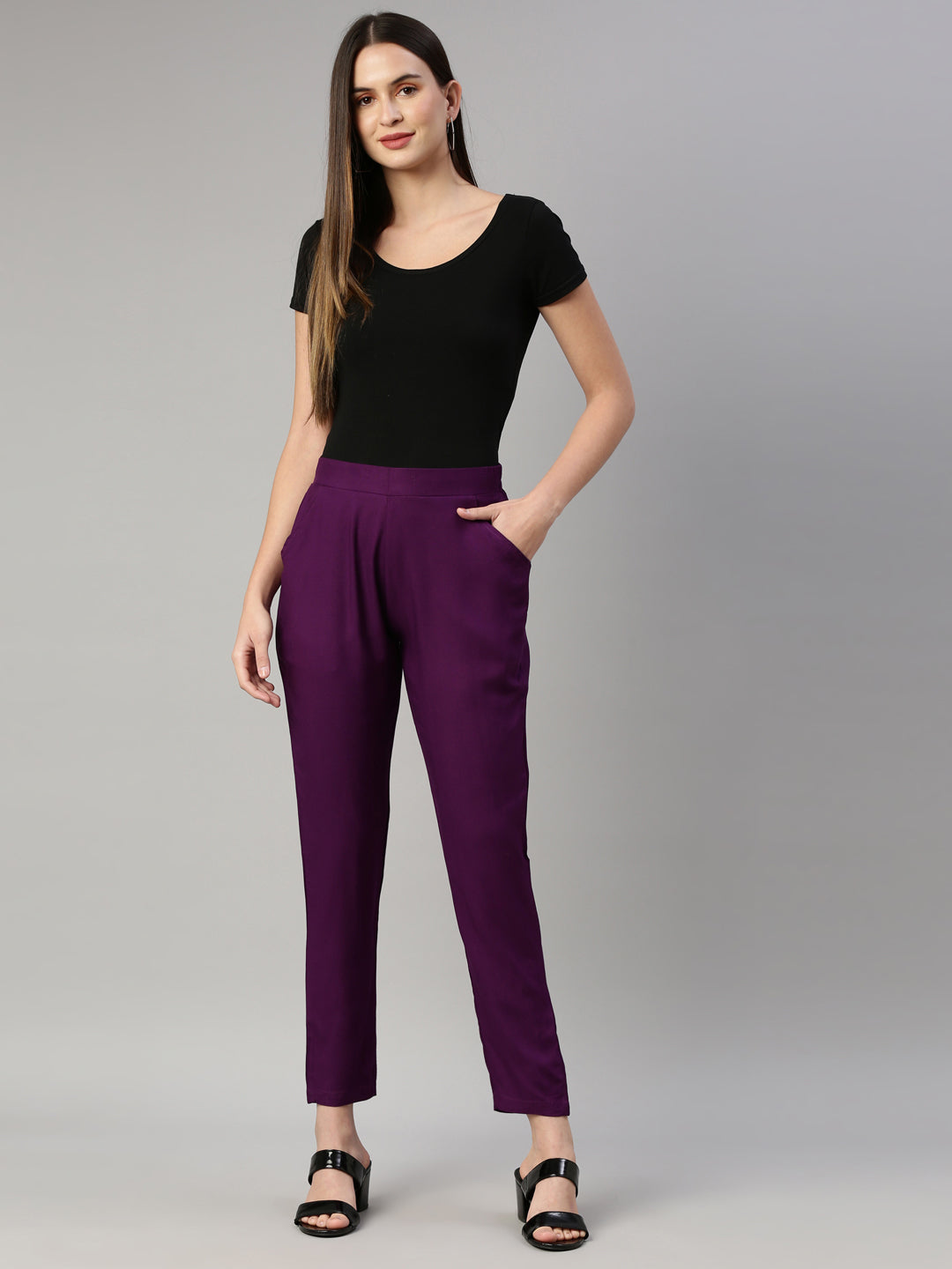 Womens Solid Pencil Pant - Purple