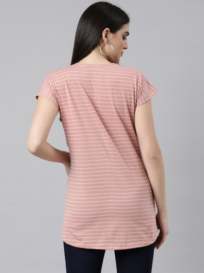 Womens Striped Maternity Tees - Peach