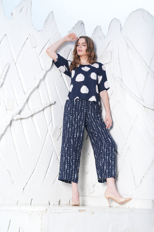 Navy Blue-Colored Printed Co Ord Set