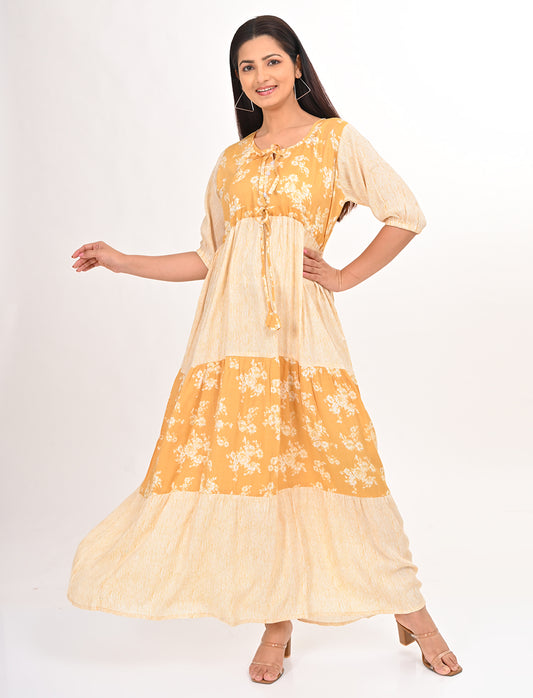 Womens Flare Gown - Mustard