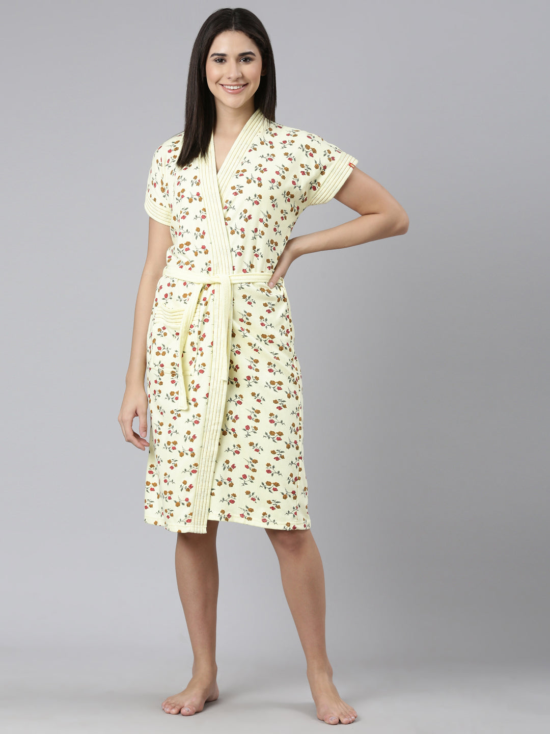 Womens Printed Bathrobe - Lemon