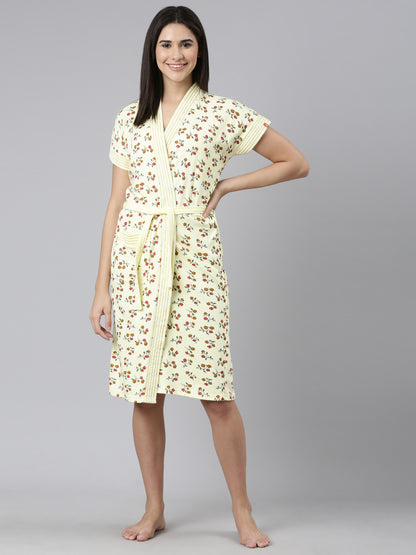 Womens Printed Bathrobe - Lemon