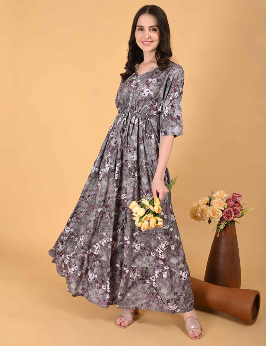 Womens D.Grey-Colored Premium Flare Gown