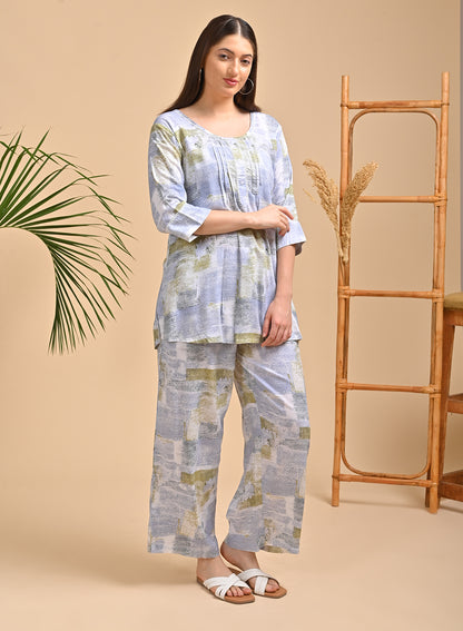 Womens Printed Co Ord Set - Blue