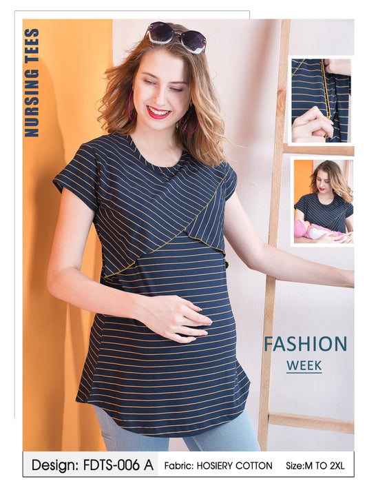 Womens Striped Maternity Tees - Navy Blue