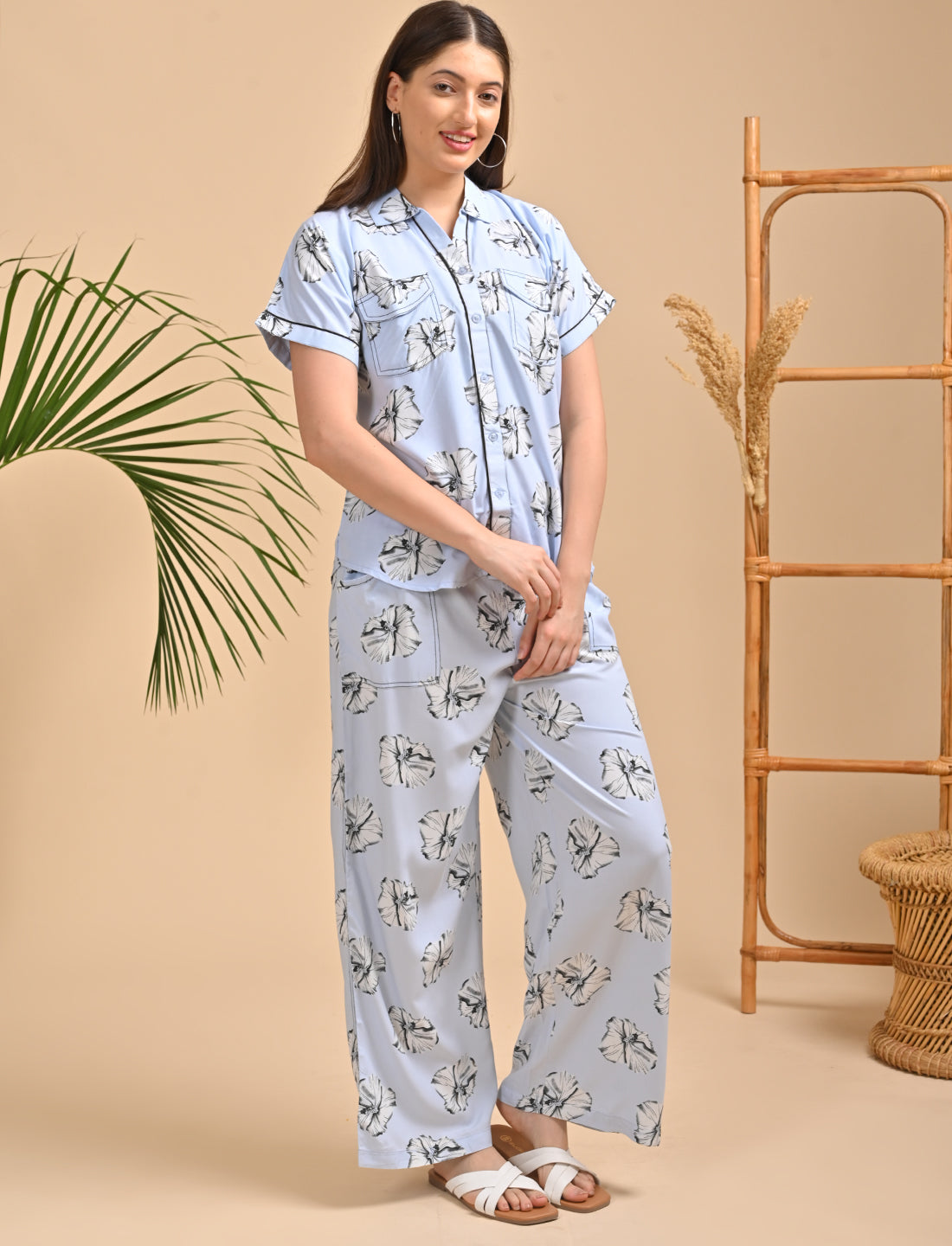 Womens Printed Co Ord Set - Blue