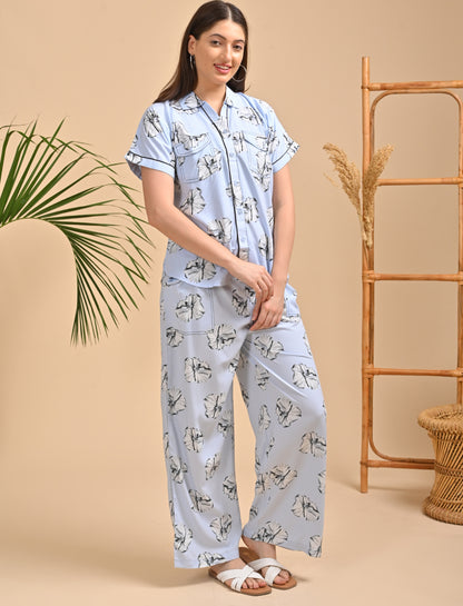 Womens Printed Co Ord Set - Blue