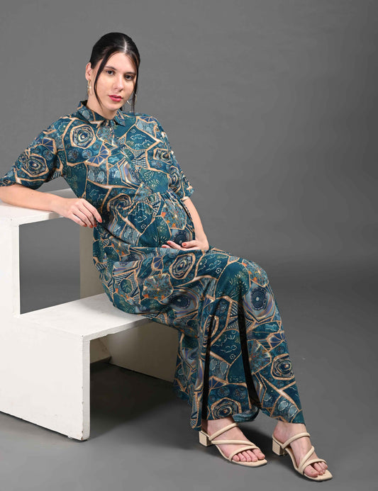 Womens Printed Maternity Long Gown - Indigo