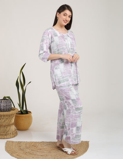 Womens Printed Co Ord Set - L Magenta