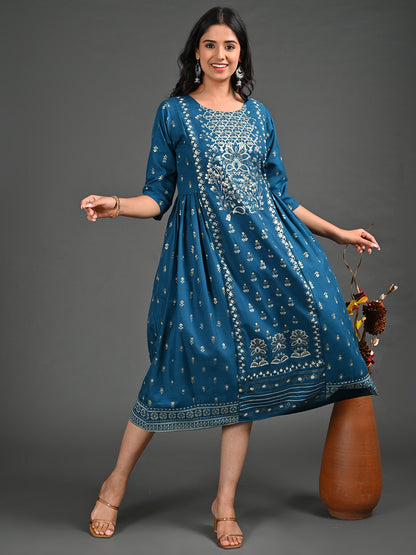 Womens Rama-Colored A-Line Kurta