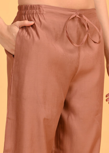 Brown-Colored Embroidered Co Ord Set