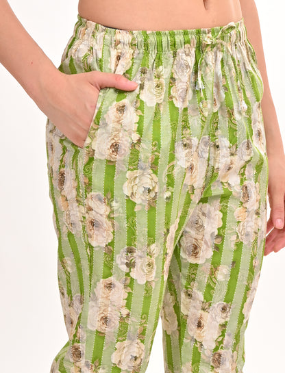 Green-Colored Printed Long Top Co Ord Set