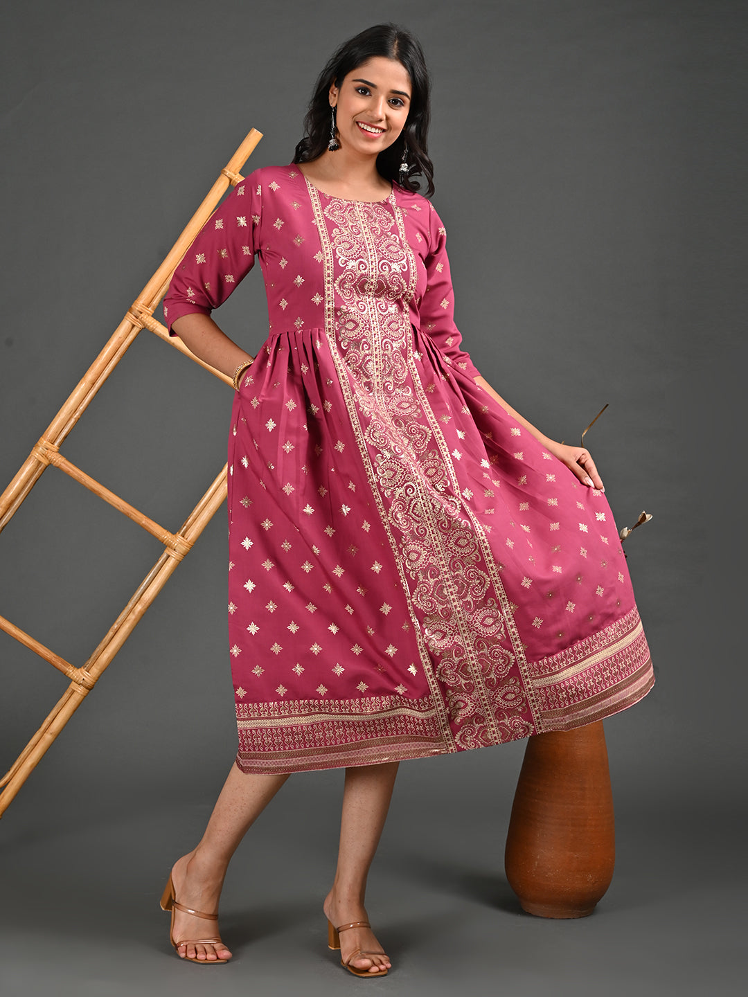 Womens Onion-Colored A-Line Kurta