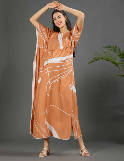 Peach-Colored Maternity Kaftan Long Gown