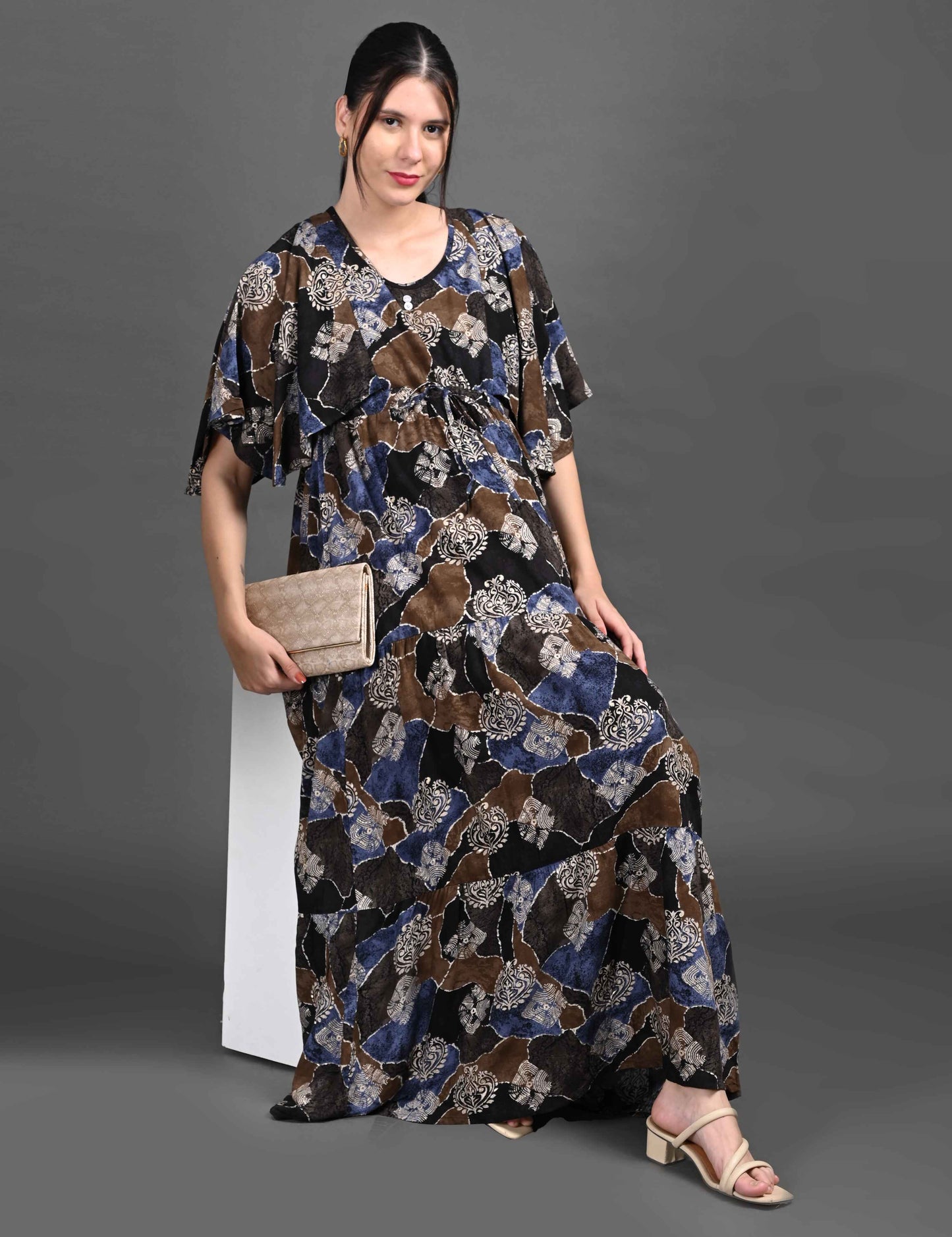 Womens Printed Maternity Long Gown - Multi