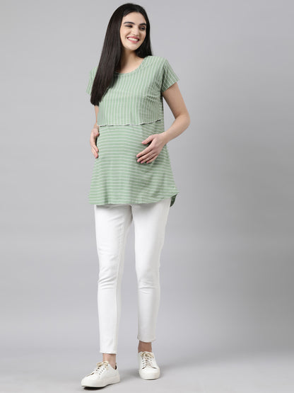 Womens Striped Maternity Tees - Green