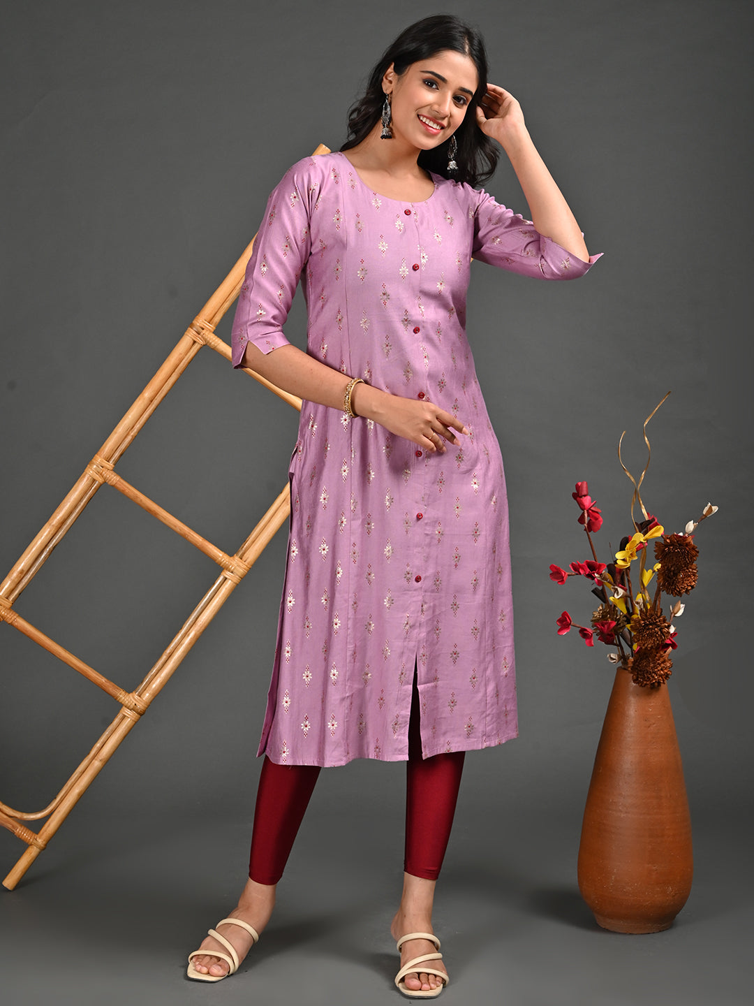 Womens Pink-Colored A-Line Kurta