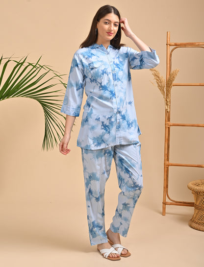 Womens Printed Co Ord Set - Blue