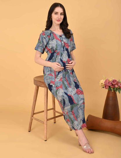 Multi-Colored Maternity 3/4th Gown
