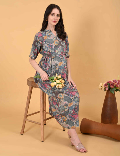 Grey-Colored Maternity 3/4th Gown
