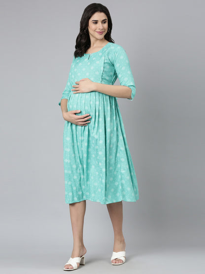 Womens Maternity 3/4th Gown - Sea Green